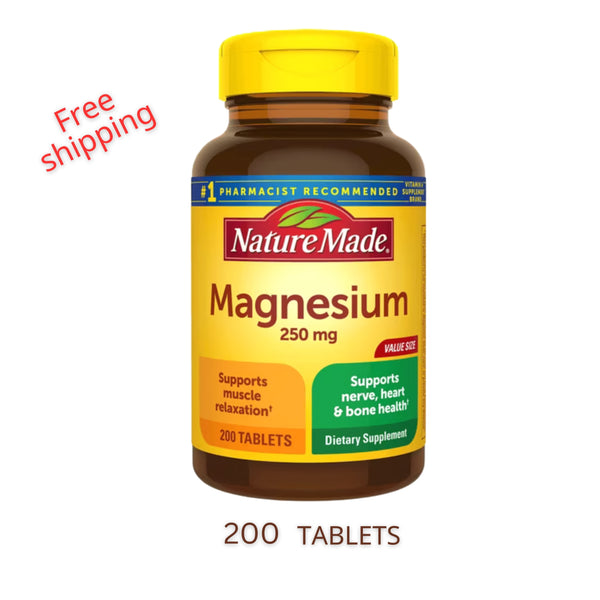 Magnesium Nature Made Magnesium Oxide 250 mg , Magnesium Supplement for Muscle, Heart, Bone and Nerve Health Support, 200 Tablets, 200 Day Supply