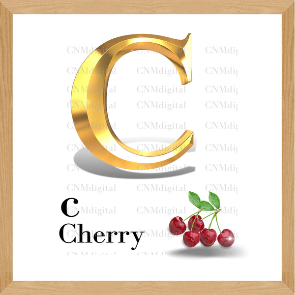 Gold letters fruits, LATTER - C   Gold color letters, including CHERRY fruit, English alphabet letters, including CHERRY fruit, Instant Download. PNG file, clipart, Transparent, Not Font.