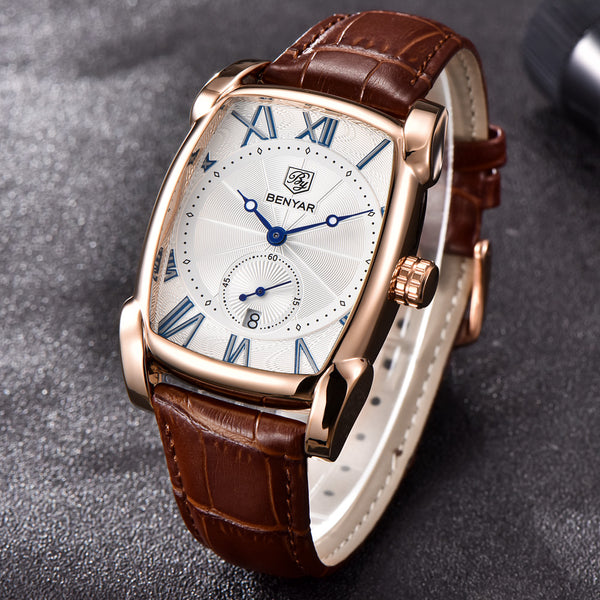Rectangle men watch top luxury: Classic Quartz fashion casual Wristwatchesle Model Number: BY-5114Mblack