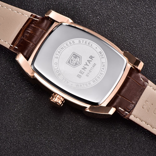 Rectangle men watch top luxury: Classic Quartz fashion casual Wristwatchesle Model Number: BY-5114Mblack