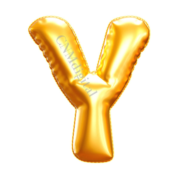 Gold foil balloons letters, English alphabet, Instant Download, Digital file, clipart, Transparent, Y-letter, PNG graphics, clipart letters,