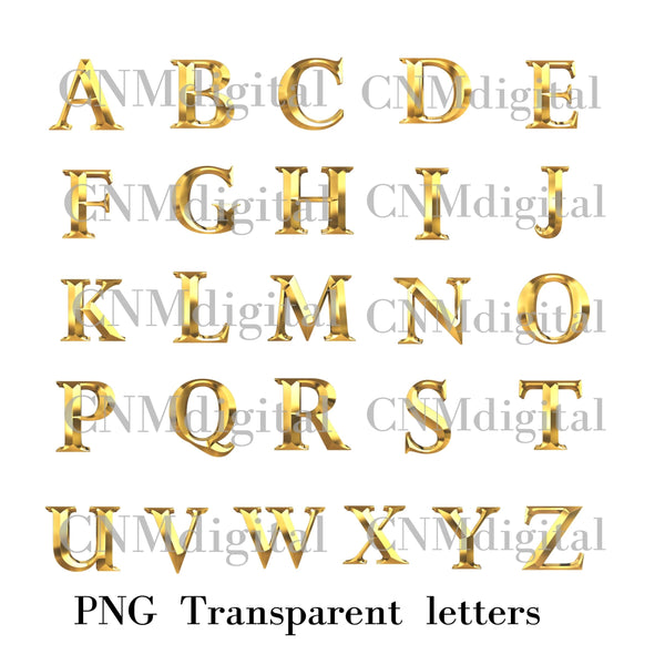 Gold letters, English alphabet, Instant Download, Digital file, clipart, Transparent, A-letter, PNG graphics, clipart letters,