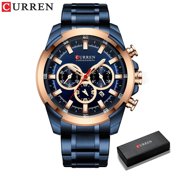 CURREN Men’s Watches Top Brand Big Sport Watch Luxury Men Military Steel Quartz Wrist Watches Chronograph Gold Design Male Clock NMG5101