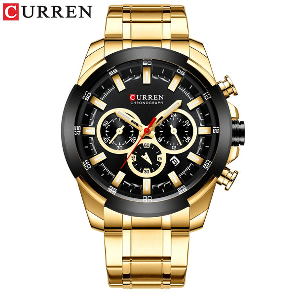 CURREN Men’s Watches Top Brand Big Sport Watch Luxury Men Military Steel Quartz Wrist Watches Chronograph Gold Design Male Clock NMG5101