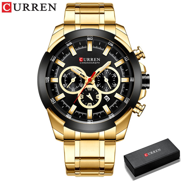 CURREN Men’s Watches Top Brand Big Sport Watch Luxury Men Military Steel Quartz Wrist Watches Chronograph Gold Design Male Clock NMG5101