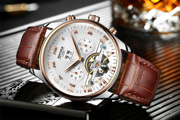 Men Watch Skeleton Tourbillon Mechanical Automatic Classic Leather Model : JYD-J1012