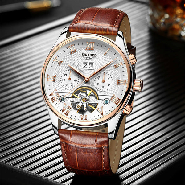 Men Watch Skeleton Tourbillon Mechanical Automatic Classic Leather Model : JYD-J1012