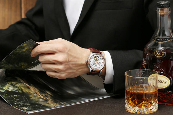 Men Watch Skeleton Tourbillon Mechanical Automatic Classic Leather Model : JYD-J1012