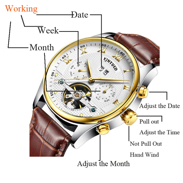 Men Watch Skeleton Tourbillon Mechanical Automatic Classic Leather Model : JYD-J1012