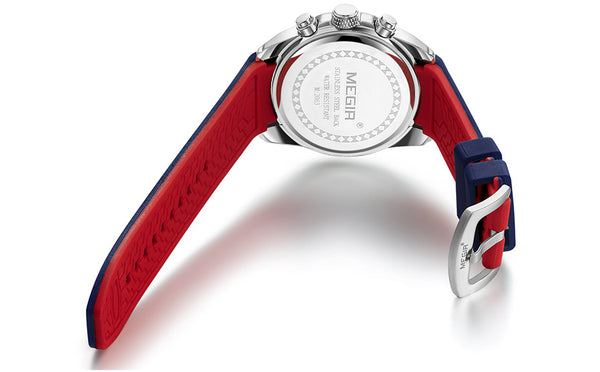 Men Watch Chronograph Analog Quartz, Waterproof Silicone Rubber Model M2063G-2