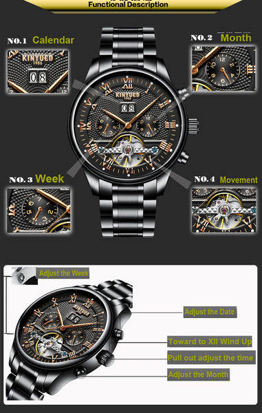 Men watch Waterproof Flying Tourbillon Mechanical Water Resistant,Complete Calendar,