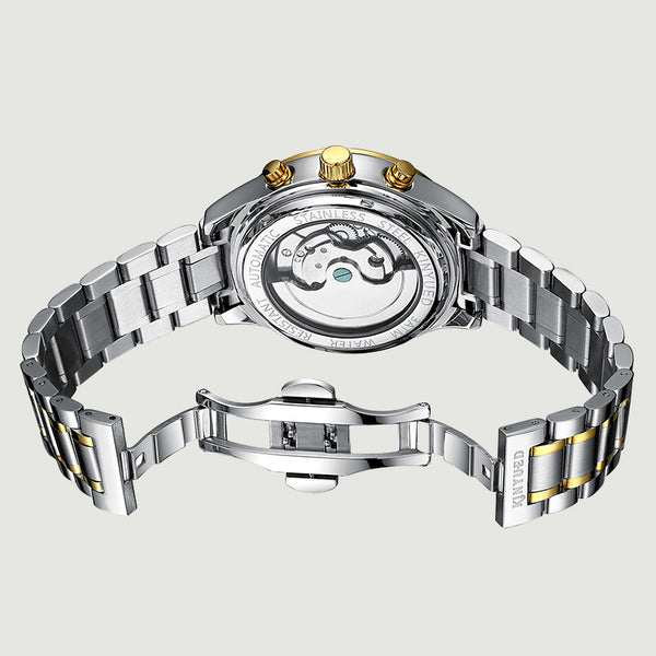 Men Watch Skeleton Automatic Gold plate Steel Calendar Waterproof', Model Number: JYD-J011