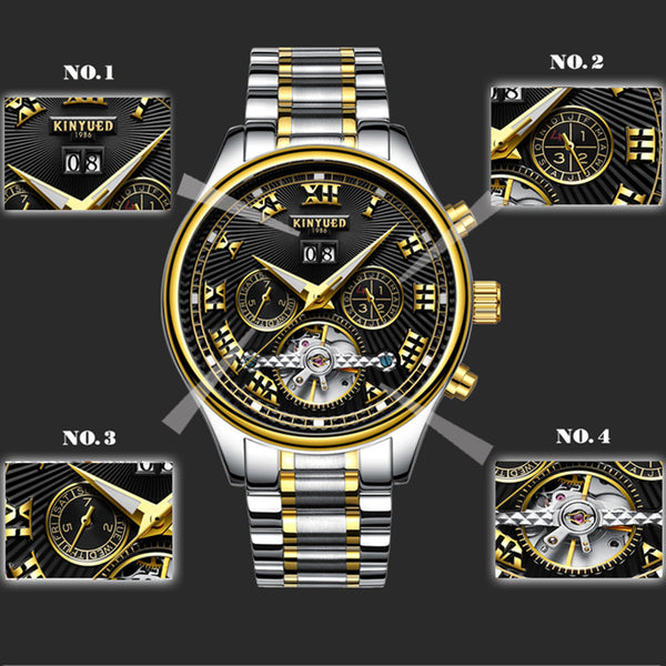 Men Watch Skeleton Automatic Gold plate Steel Calendar Waterproof', Model Number: JYD-J011
