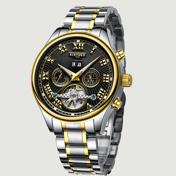 Men Watch Skeleton Automatic Gold plate Steel Calendar Waterproof', Model Number: JYD-J011