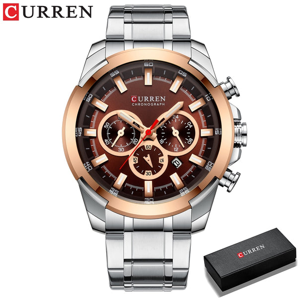 CURREN Men’s Watches Top Brand Big Sport Watch Luxury Men Military Steel Quartz Wrist Watches Chronograph Gold Design Male Clock NMG5101