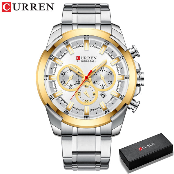 CURREN Men’s Watches Top Brand Big Sport Watch Luxury Men Military Steel Quartz Wrist Watches Chronograph Gold Design Male Clock NMG5101