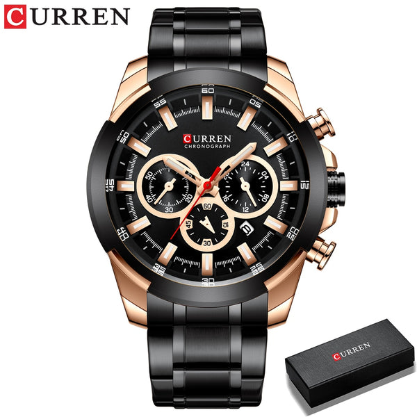 CURREN Men’s Watches Top Brand Big Sport Watch Luxury Men Military Steel Quartz Wrist Watches Chronograph Gold Design Male Clock NMG5101
