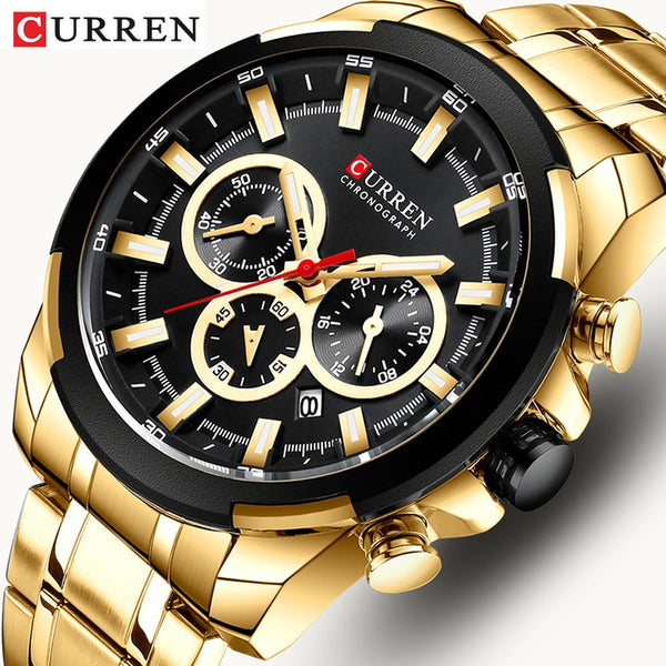 CURREN Men’s Watches Top Brand Big Sport Watch Luxury Men Military Steel Quartz Wrist Watches Chronograph Gold Design Male Clock NMG5101