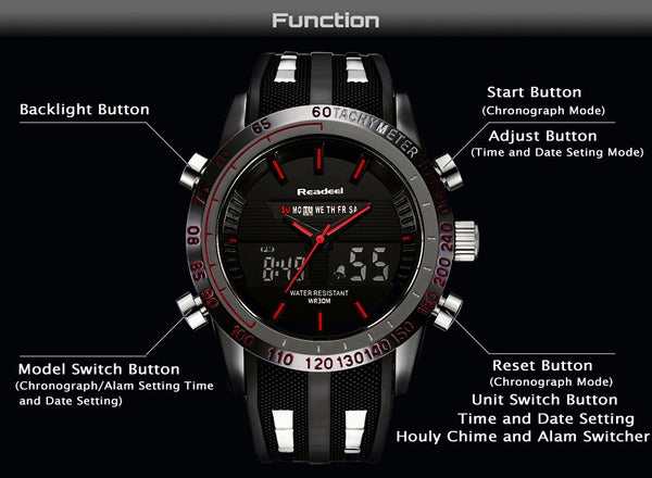 Men Watch Sport military waterproof LED quartz Relogio Model : 5885854-black