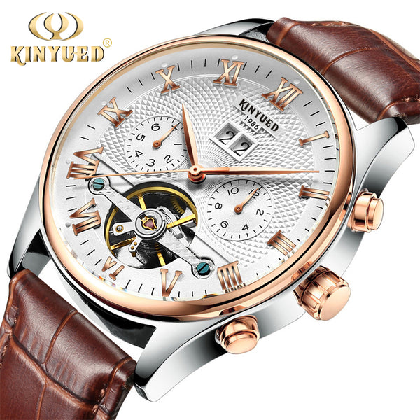 Men Watch Skeleton Tourbillon Mechanical Automatic Classic Leather Model : JYD-J1012