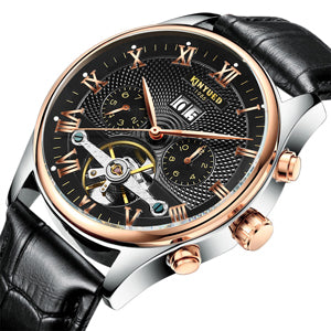 Men Watch Skeleton Tourbillon Mechanical Automatic Classic Leather Model : JYD-J1012