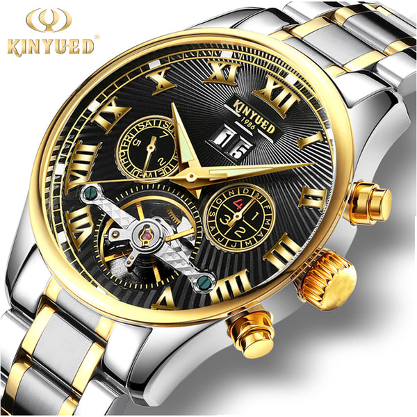 Men Watch Skeleton Automatic Gold plate Steel Calendar Waterproof', Model Number: JYD-J011