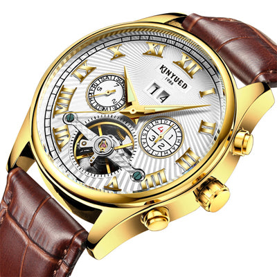 Men Watch Skeleton Automatic Gold plate Steel Calendar Waterproof', Model Number: JYD-J011