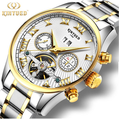 Men Watch Skeleton Automatic Gold plate Steel Calendar Waterproof', Model Number: JYD-J011