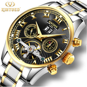 Men Watch Skeleton Automatic Gold plate Steel Calendar Waterproof', Model Number: JYD-J011