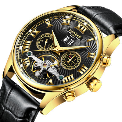Men Watch Skeleton Automatic Gold plate Steel Calendar Waterproof', Model Number: JYD-J011