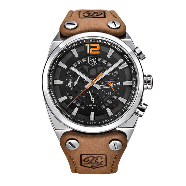 Men Watch Leather Waterproof Sport Military Quartz Chronograph   Model Number: BY-5112M