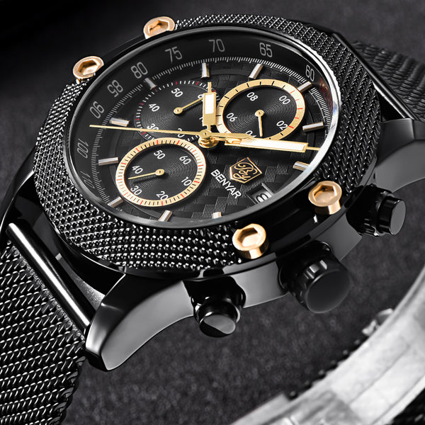 Men Watch Sport Chronograph Stainless Steel Waterproof Quartz Model Number: BY-5109-1M