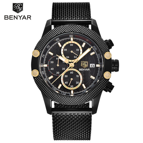 Men Watch Sport Chronograph Stainless Steel Waterproof Quartz Model Number: BY-5109-1M
