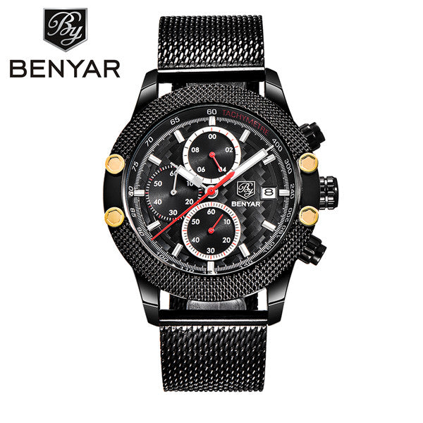 Men Watch Sport Chronograph Stainless Steel Waterproof Quartz Model Number: BY-5109-1M