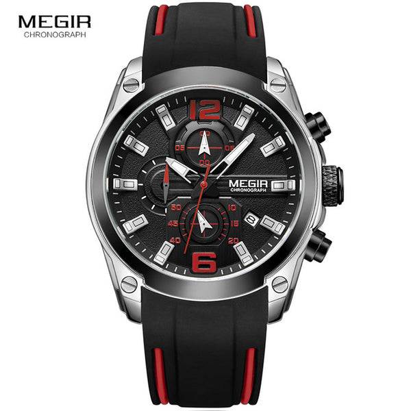 Men Watch Chronograph Analog Quartz, Waterproof Silicone Rubber Model M2063G-2
