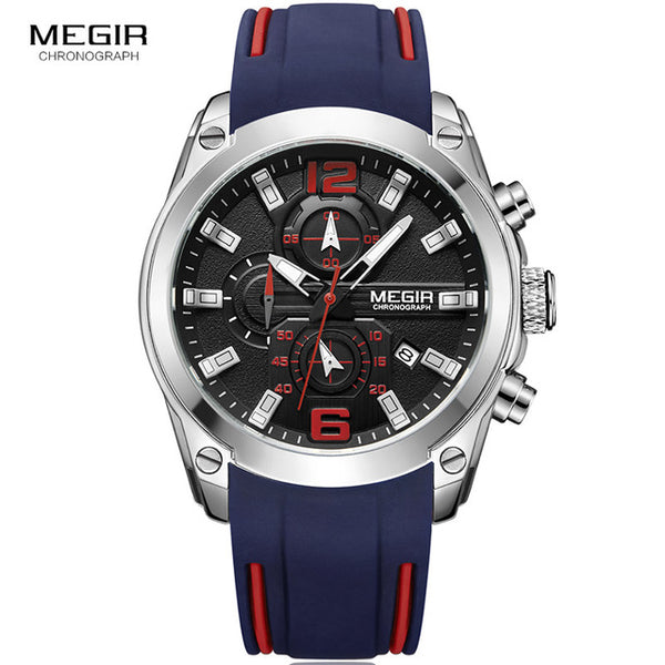 Men Watch Chronograph Analog Quartz, Waterproof Silicone Rubber Model M2063G-2