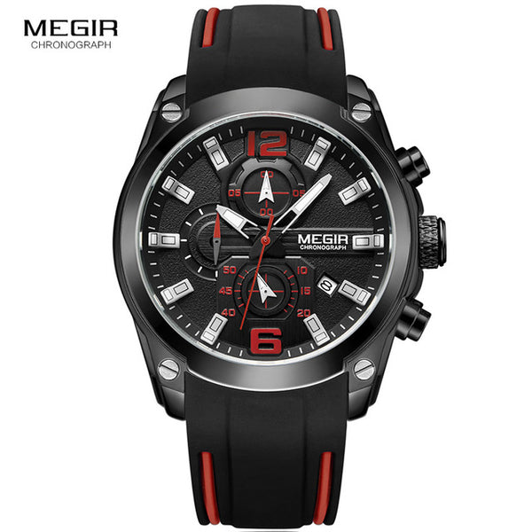 Men Watch Chronograph Analog Quartz, Waterproof Silicone Rubber Model M2063G-2