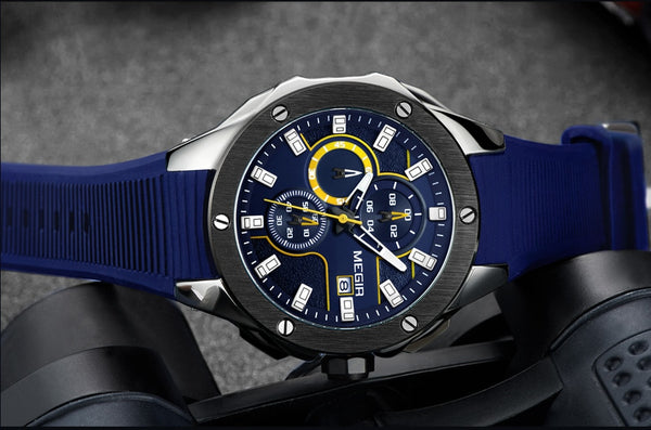 Men Sport Watch Chronograph Silicone Strap Quartz Army Military Model Number: 2053