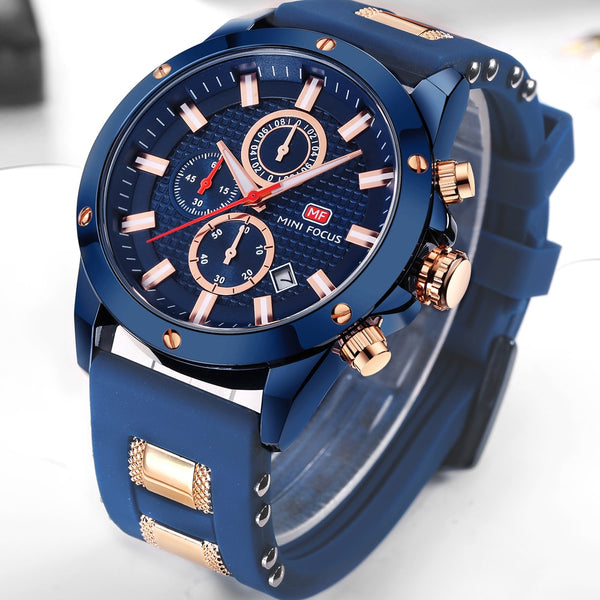 Chronograph Men Watch Sport Quartz Silicone Strap Military Model : MF0089G