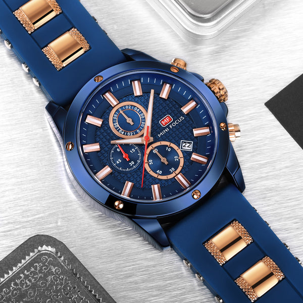 Chronograph Men Watch Sport Quartz Silicone Strap Military Model : MF0089G