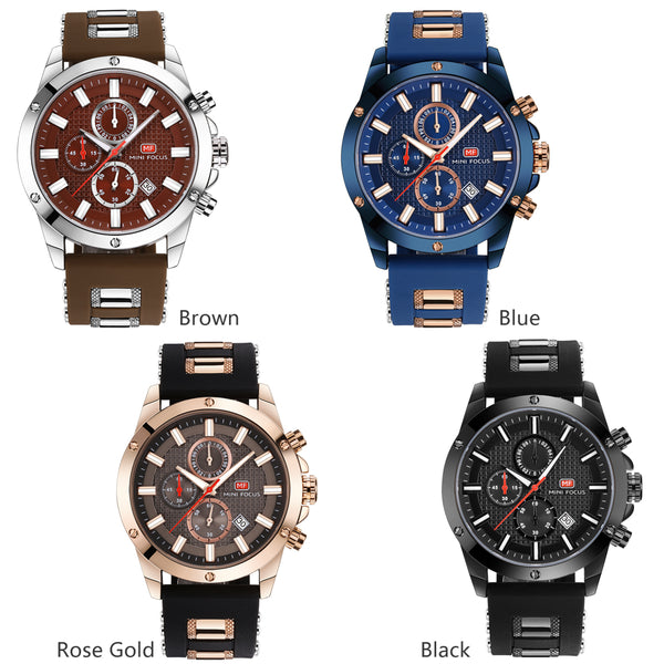 Chronograph Men Watch Sport Quartz Silicone Strap Military Model : MF0089G