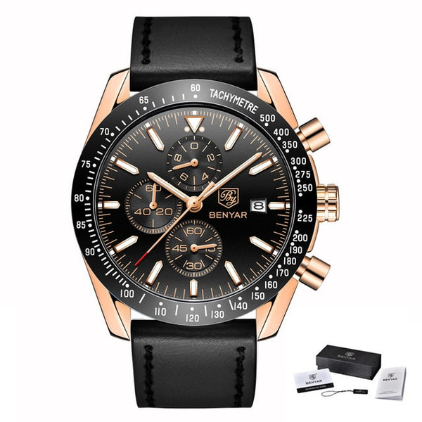 Men Watch Brand Luxury leather band Quartz Chronograph Model Number: BY-5140M