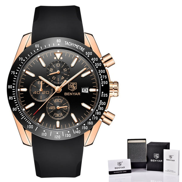 Men Watch Brand Luxury leather band Quartz Chronograph Model Number: BY-5140M