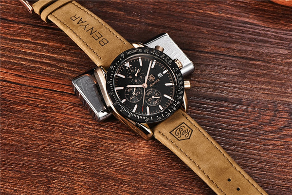 Men Watch Brand Luxury leather band Quartz Chronograph Model Number: BY-5140M