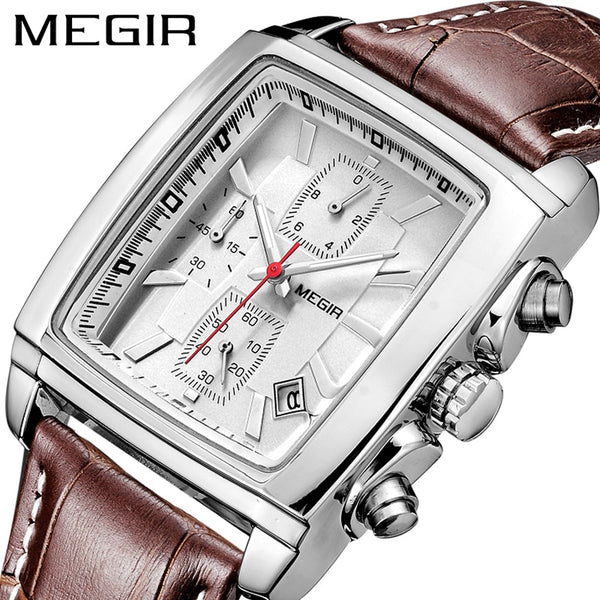 Men Watch luxury Quartz Chronograph Stainless Steel Military, Leather Wristwatch. Model # 2028
