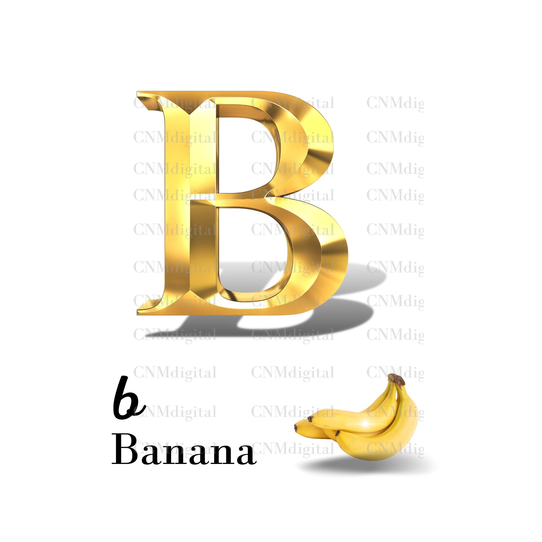 Gold letters fruits, LATTER - B Gold color letters, including BANANA fruit, English alphabet letters, including BANANA fruit, Instant Download. PNG file, clipart, Transparent, Not Font.