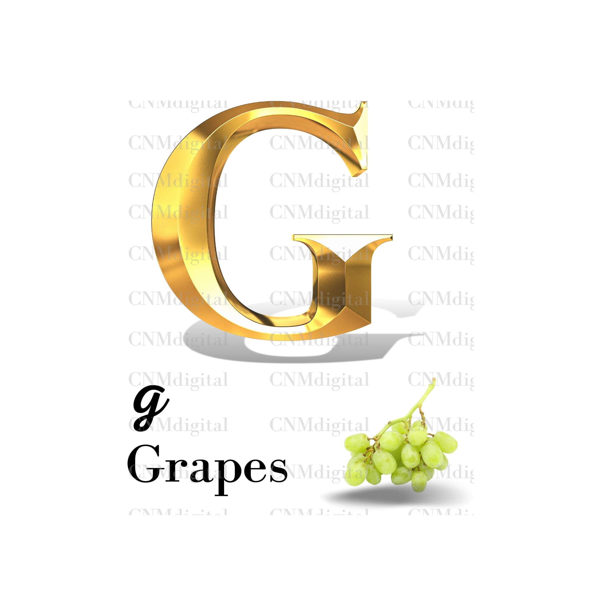 Gold letters fruits, LATTER - G  Gold color letters, including GRAPES  fruit, English alphabet letters, including GRAPES fruit, Instant Download. PNG file, clipart, Transparent, Not Font.