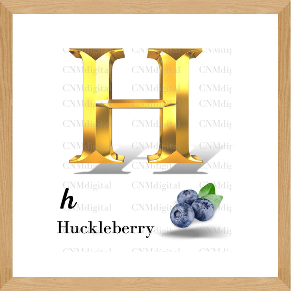 Gold letters fruits, LATTER - H  Gold color letters, including HUCKLEBERRY fruit, English alphabet letters, including HUCKLEBERRY fruit, Instant Download. PNG file, clipart, Transparent, Not Font.