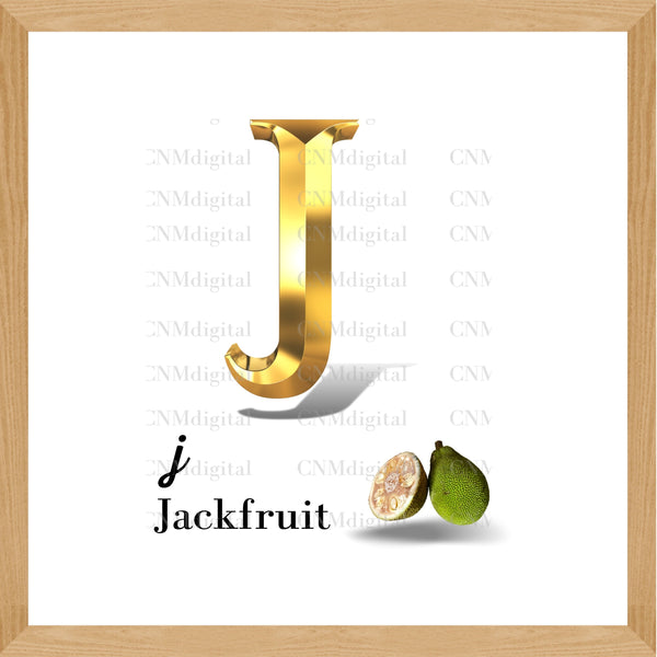 Gold letters fruits, LATTER - J  Gold color letters, including JACKFRUIT fruit, English alphabet letters, including JACKFRUIT fruit, Instant Download. PNG file, clipart, Transparent, Not Font.