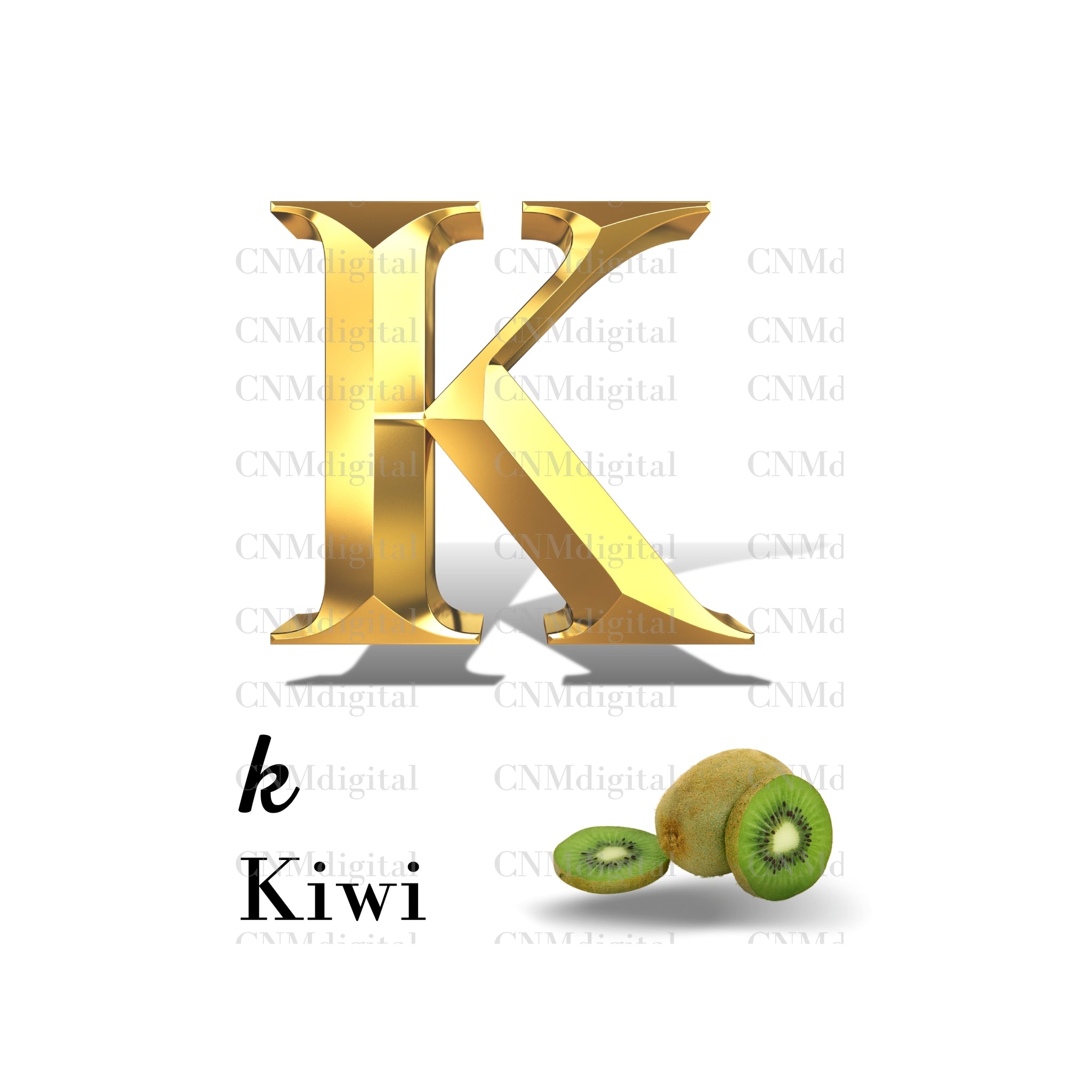 Gold letters fruits, LATTER - K Gold color letters, including KIWI fruit, English alphabet letters, including KIWI fruit, Instant Download. PNG file, clipart, Transparent, Not Font.